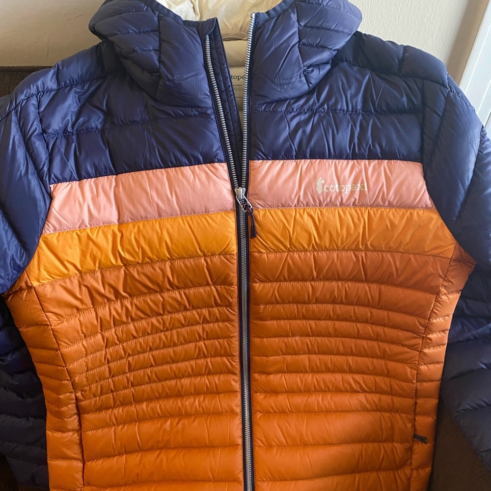 Cotopaxi Colorblock Puffer Jacket - Navy and Orange